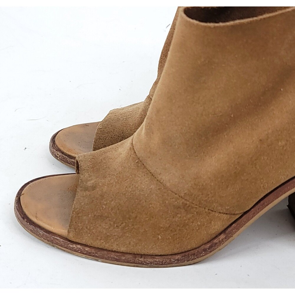 UGG Bootie Womens 7 Suede Ginger Chestnut Peep Toe Ankle Block Heel Boots - Picture 2 of 14